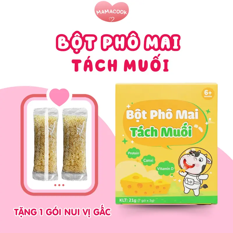 [ MUA 1 TẶNG 1] Hộp Bột Phô Mai Tách Muối Mamacook - Tiện lợi và dinh dưỡng - Hộp 7 gói x 3gr - Hỗn Hợp Gia Vị Nấu Ăn 0