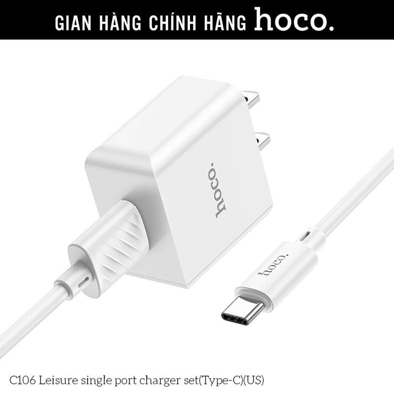 Củ sạc, bộ sạc nhanh Type C, Iphone, Micro USB 10.5W Hoco C106 5V/2.1A tương thích với nhiều dòng máy, dây dài 1m chính hãng Phụ Kiện