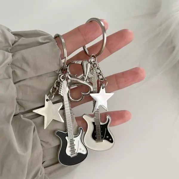 Rantai kunci gitar Harajuku Y2k, rantai kunci cinta, hati, bintang, kawan baik, hadiah percutian