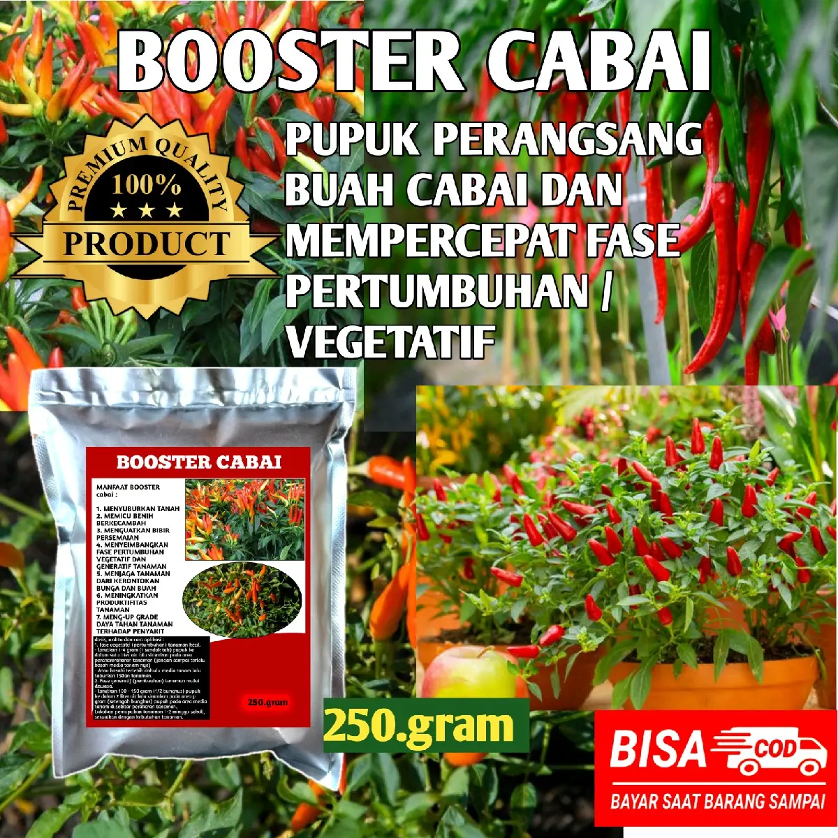 Pupuk Booster Cabai Organik merangsang bunga pelebat buah dan mempercepat pertumbuhan isi 250 gram Termurah bisa COD Kalium Tanaman