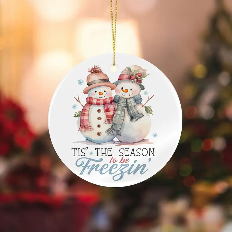 Snowman Pattern Hanging Sign, 1 Count Ceramic Wall Art Decoration, Christmas Tree Decor for Home Xmas Party Living Room Cafe Office Farmhouse Coffee Shop Dinner Room 3