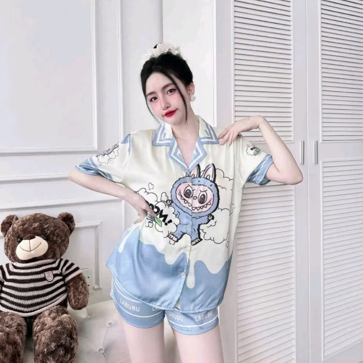 [FREESIZE 40-58KG] SET ĐỒ BỘ ĐÙI LỤA LATIN TƠ TẰM HỌA TIẾT CUTE