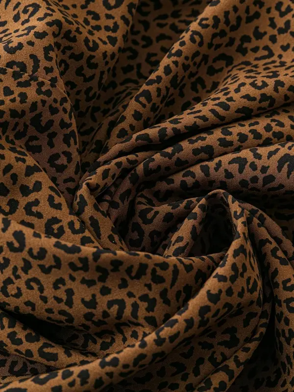 Plus Size Leopard Print Flounce Sleeve Blouse, Elegant Round Neck Half Sleeve Top for Spring & Fall, Women's Plus Clothing for Daily Wear 2