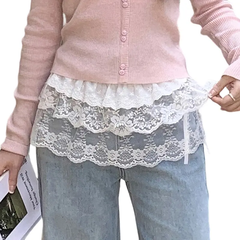 Womens Lace Shirt Extender Flower See Through Tie-up Half Shirts for Layering Clothing Accessories