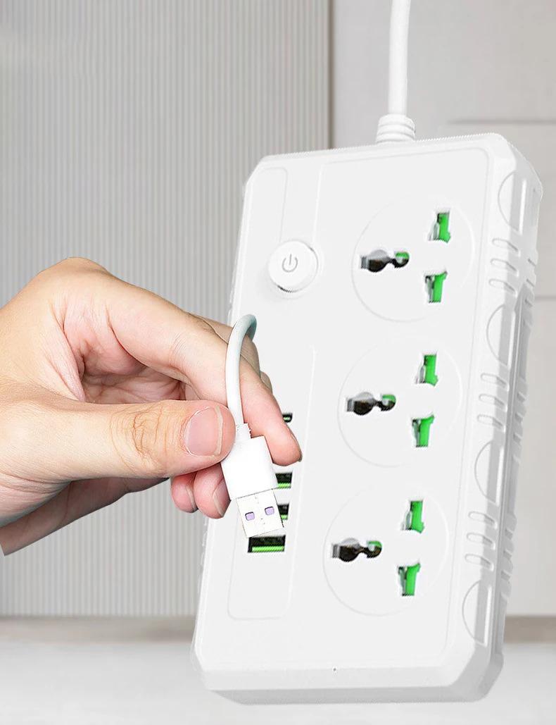 Product Introduction of US UK EU Plug Power Strip with 4 USB 1 Type-C Port 2M Extension Cord Socket Surge Overload Protector Universal Multi Outlet 1