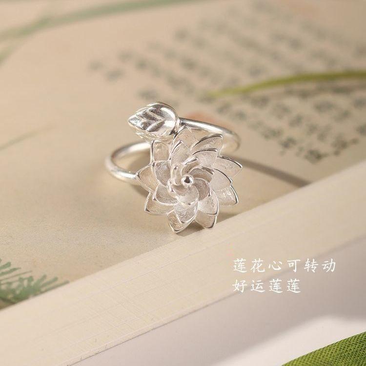 Nhẫn thời trang Trung Quốc dành cho phụ nữ, nhẫn phong cách cổ đại, thích hợp, nâng cao, không phai màu, mở, bàn tay béo lớn, cộng với kích thước, Màu bạc Hoa Voi Cua Đeo Tay 2