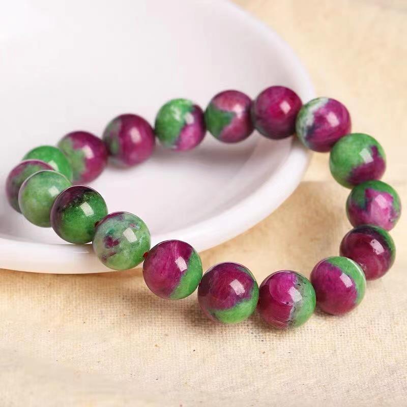 【BBGGG】 Vòng Tay Kho Báu Màu Đỏ Và Màu Xanh Lá Cây Tự Nhiên 16Mm Hạt Tròn Vòng Tay Nữ Đá Ruby Epidote Tự Nhiên 1