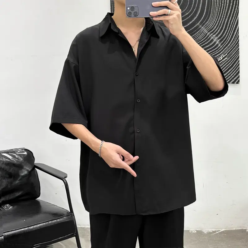 Áo sơ mi Đen nam nữ form rộng thời trang Unisex Menswear Shirt sơ  mi M Unisex 0