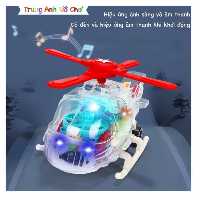 Đồ Chơi Máy Bay Trực Thăng Cơ Khí Trong Suốt Với Bánh Răng Di Chuyển Có Đèn Và NhạcToy  AG99L19 4
