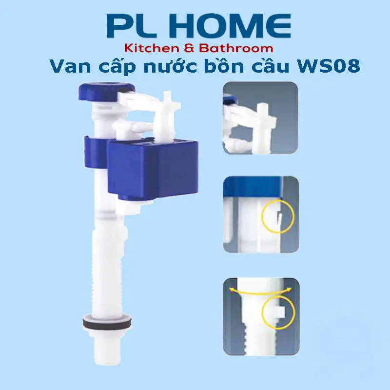 Phao cấp nước bồn cầu WS08 cao cấp – phao nước bồn cầu liền khối và 2 khối rời, chịu áp lực tốt, điều chỉnh được chiều cao 0