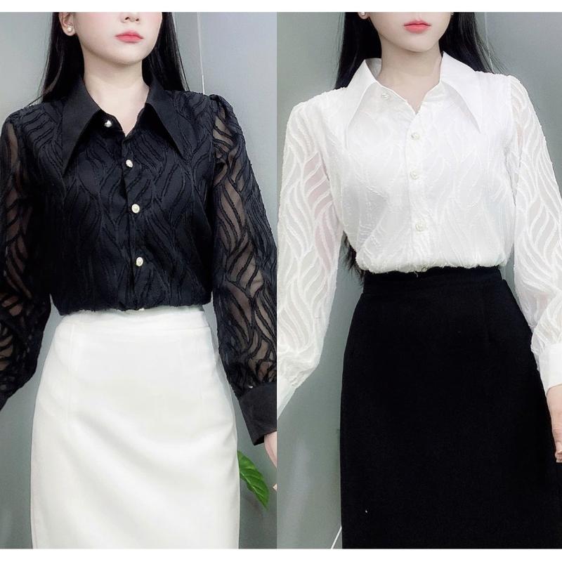 Áo sơ mi thiết kế vãi dập chiếc lá 2 lớp MD -A300