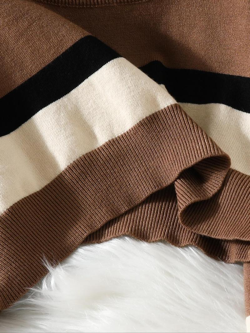Product Introduction of Women's Striped Print Drop Shoulder Crop Sweater, Casual Extra-Long Sleeve Crew Neck Jumper for Spring & Fall, Women's Clothing for Daily Wear 15