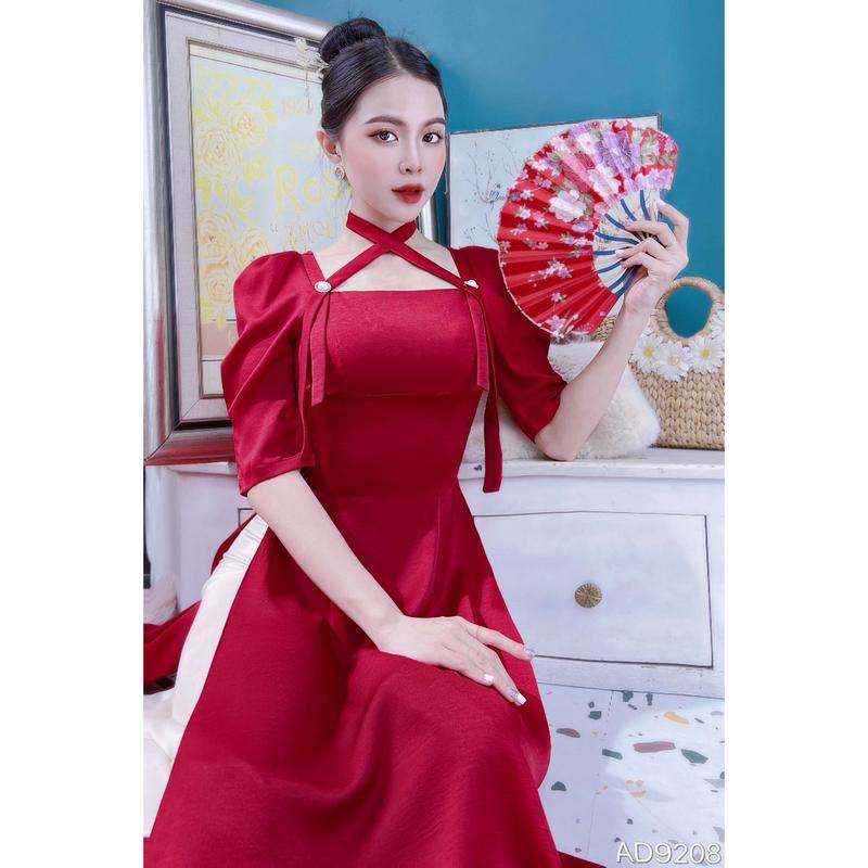 Áo dài nữ, áo dài cách tân nữ kiểu cổ vuông yếm ngọc CHUU AD9208 2