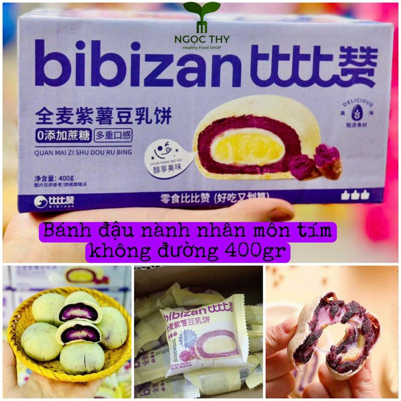  Bánh sữa đậu nành nhân mochi khoai môn tím không đường hộp 400gr 