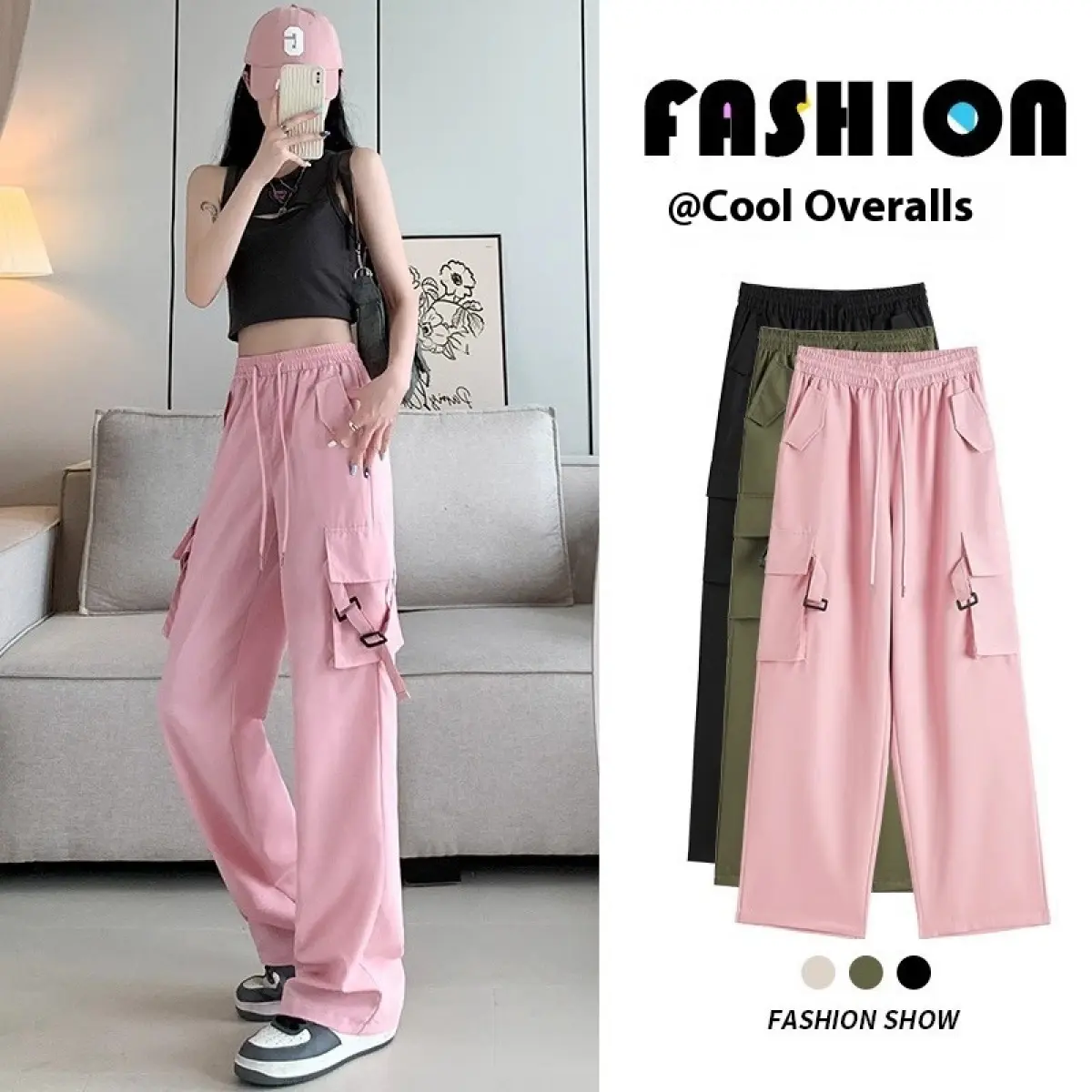 Women's Cargo Pants Summer New Style Draped Slimming Retro European and American Retro Sports Loose Drawstring High Waist Casual Pants flares  clothing culottes