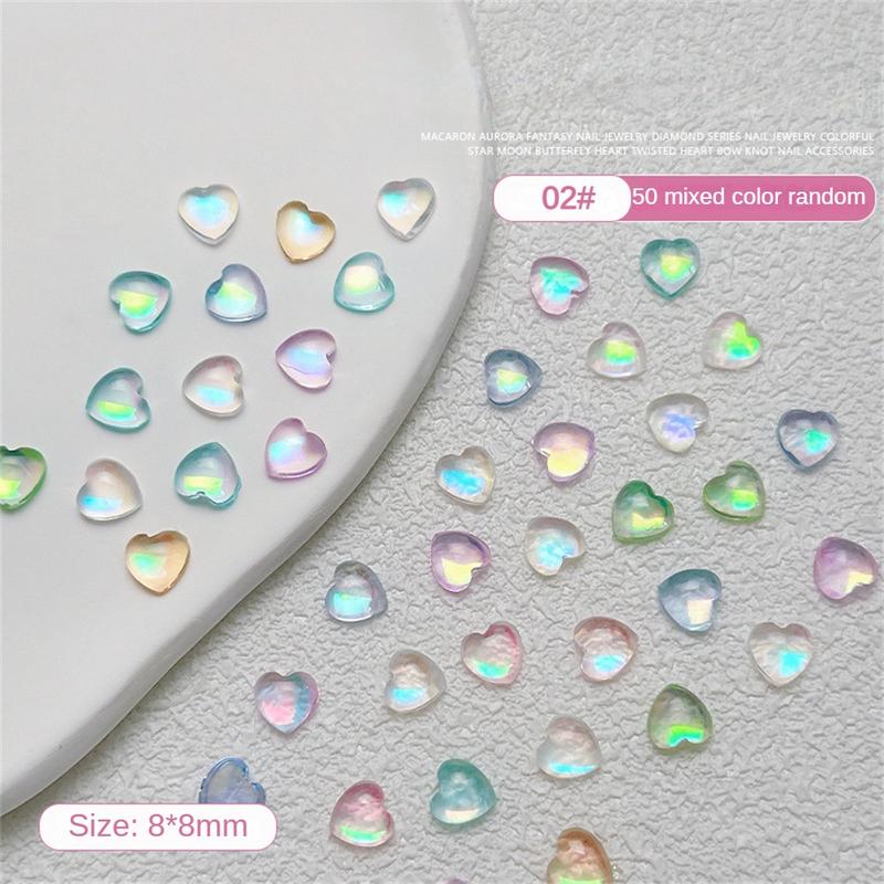 Trang Sức Resin Màu Ma Thuật Cực Quang Nghệ Thuật Làm Móng, Đáy Phẳng, Mặt Trăng Băng Trong Suốt, Bướm Hình Trái Tim, Khoan, Đồ Trang Trí Móng Tay, 50 Cái 6