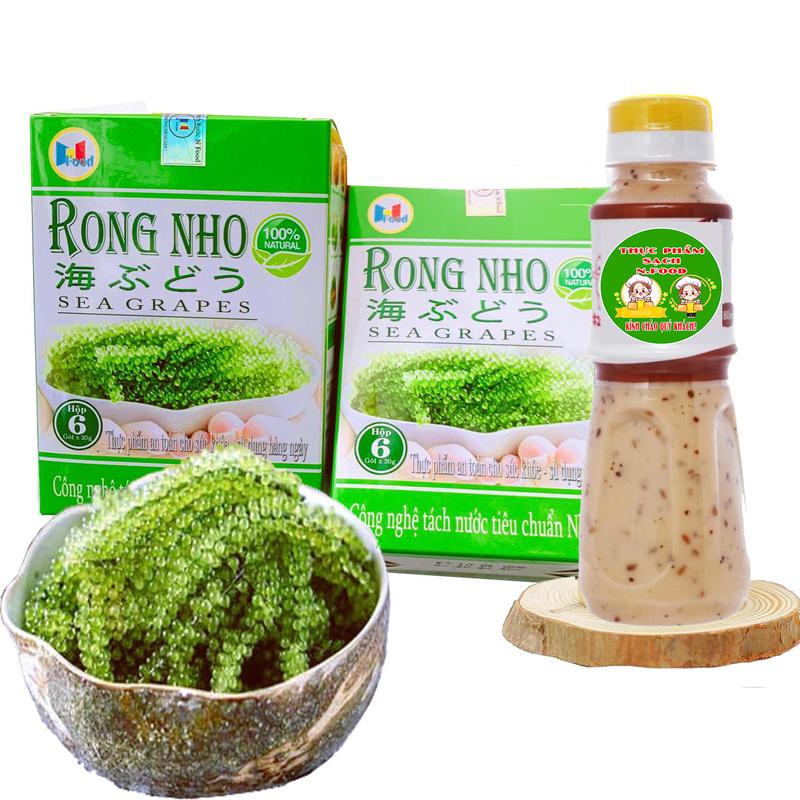 Rong Nho Hộp 120G/Hộp 6 Gói - Tặng 1 Chai Mè Rang 180ml Rong Nho Biển Khô