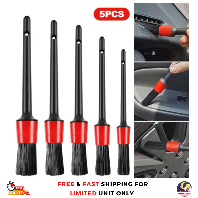 5Pcs Car Detailing Cleaning Tool Brushes Set for Wheel Tire & Interior Dashboard Automotive & Motorcycle-Car Wash Accesories Alat Pembersihan Detailing Kereta Set Berus untuk Bersih Tayar & Papan Pemuka Kereta
