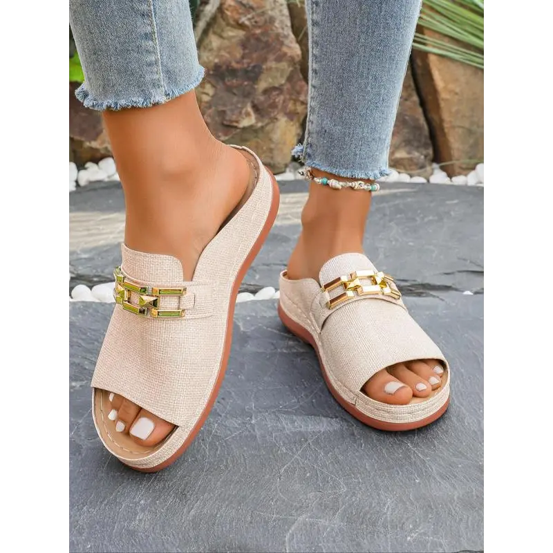 Women's Fashionable Plain Color Platform Sandals, Casual Comfortable Slip on Wedge Sandals for Summer, All-match Lightweight Breathable Shoes for Daily Wear, Girl 4