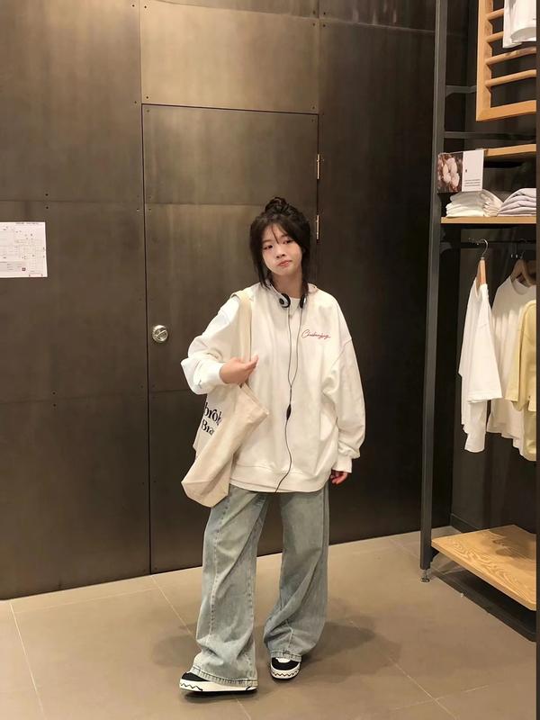 Fashion vintage long sleeve cổ tròn áo sweater nỉ nữ dày nữ oversize unisex 100%cotton Women Top 5