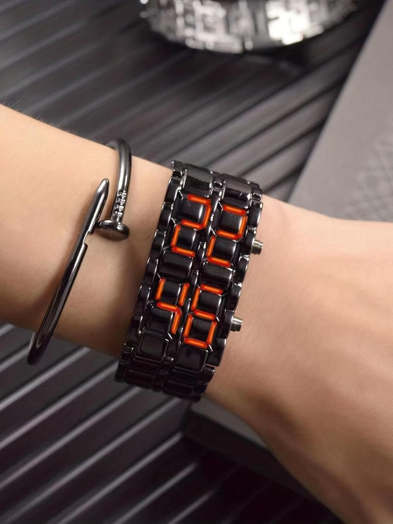 Product Introduction of Men's Punk LED Digital Watch, Street Trend Novelty Wristwatch with LED Light, Chic Watch As Gift for Boyfriend Gift without Box 14