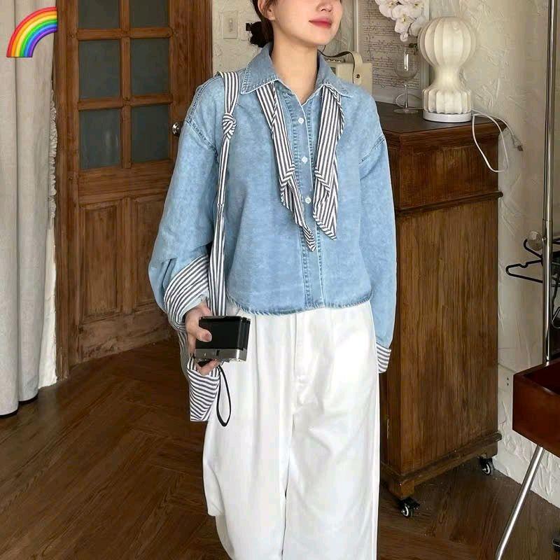 ÁO SƠ MI BÒ GIẶT TAY DÀI KÈM KHĂN SỌC - HÀNG TK 5
