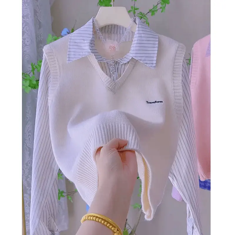 Áo Len Vest Phong Cách Hàn Quốc, Áo Cardigan Dệt Kim, Dành Cho Nữ, Bộ Sưu Tập Xuân Thu 2024, Thiết Kế Độc Đáo, Thanh Lịch, Áo Không Tay, Đẹp
