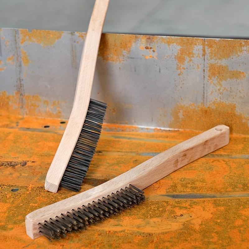 Product Introduction of Wooden Handle Wire Brush, Stainless Steel Wire Scrub Brush for Cleaning Rust, 14" Curved Beechwood Handle Wire Brush for Car, Home, Office 6