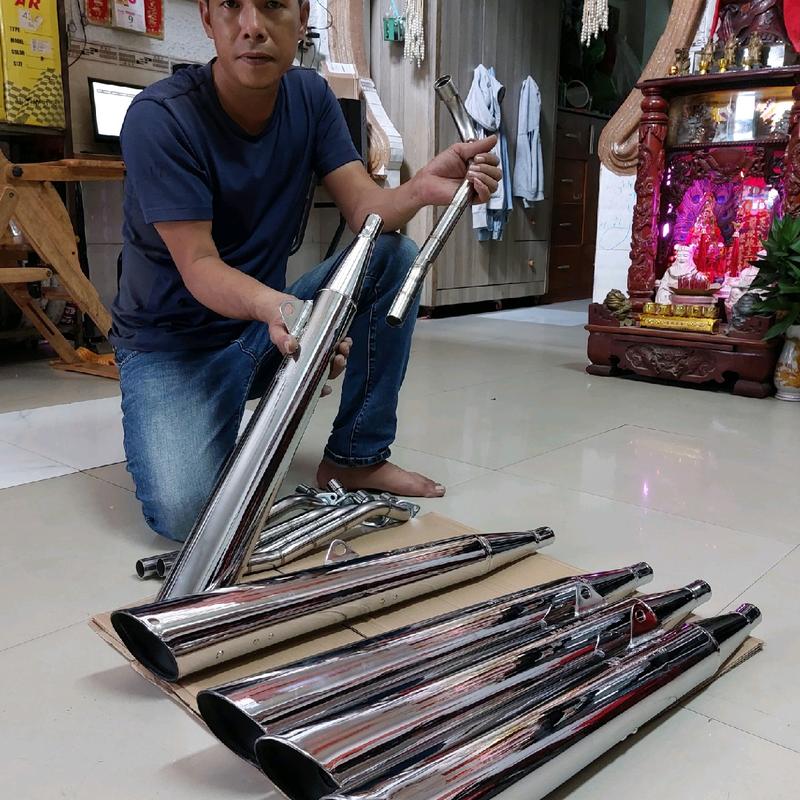 Bô xe máy  đích xéo cổ rời inox gắn cho các dòng xe WAVE nhỏ,  Rem, WAVE RS, SIRURS,( cổ pô dư đo và cắt) MÓC NỈ LÀ NỈ SỢI  THUY TINH [ PÔ + CỔ PÔ ]