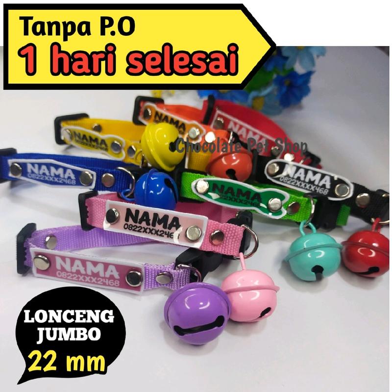 kalung kucing LONCENG JUMBO custom nama motif polos 0