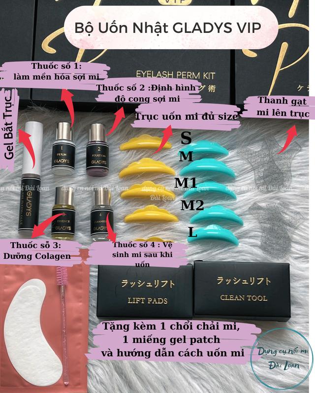 (Chính hãng) Bộ uốn mi collagen Gladys, set uốn mi Nhật, bộ uốn mi tại nhà_dụng cụ nối mi_uốn mi Cosmetic Mỹ Phẩm