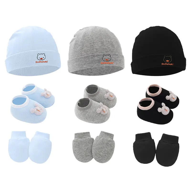 3pcs/set Cotton Newborn Cap with Anti Scratch Mittens and Foot Cover Infant Warm Headwear Baby Gloves with Socks Set