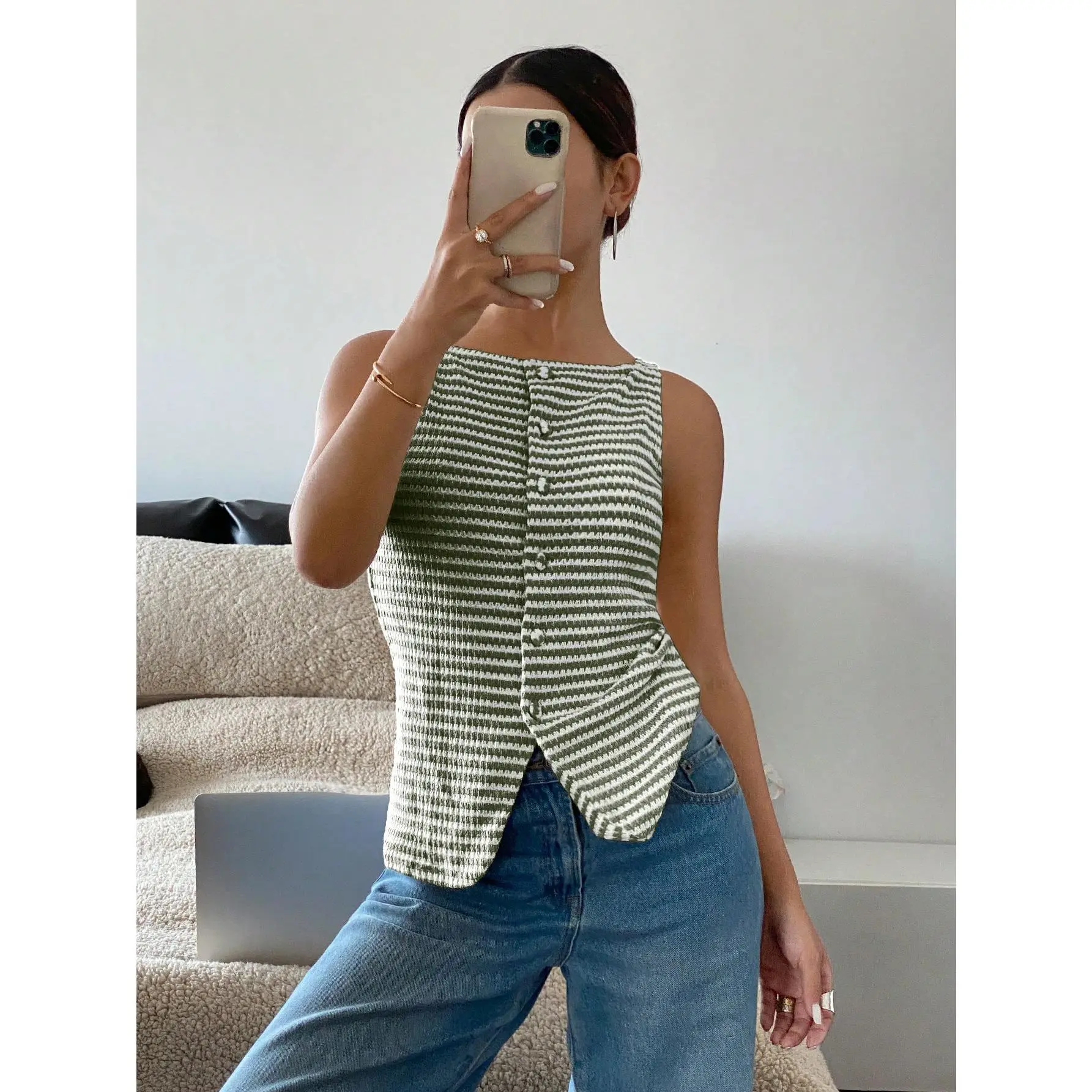 Frenchy Women Sleeveless Casual Shirt, Simple And Fashionable For Daily Wear Womenswear Tops Green Comfort