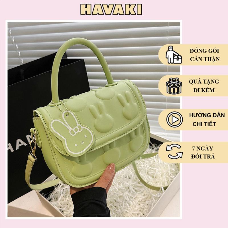 Bộ phụ kiện túi tự đan da PU hình thỏ dễ thương, túi handmade tự khâu họa tiết thỏ, túi DIY da PU Bag Nữ - Phụ kiện đan túi HAVAKI