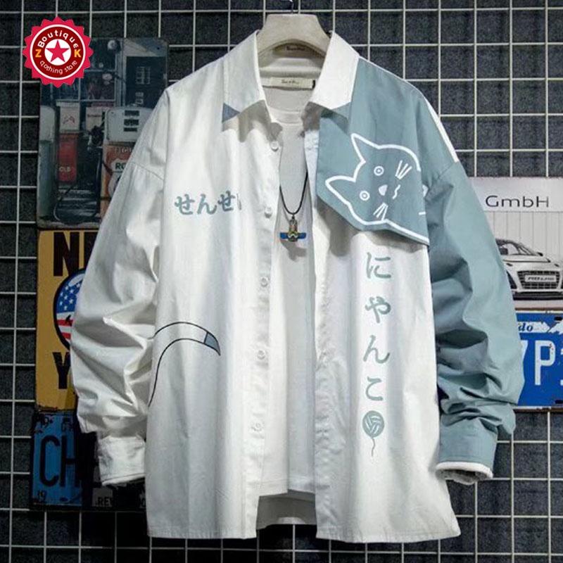 Áo Sơ Mi Nam Dài Tay In Hình Hoạt Hình Anime Nhật Bản Khâu Màu Xu Hướng Thời Trang Unisex Có Cúc Thích Hợp Cho Học Sinh Và Thanh Niên Áo Thường Ngày