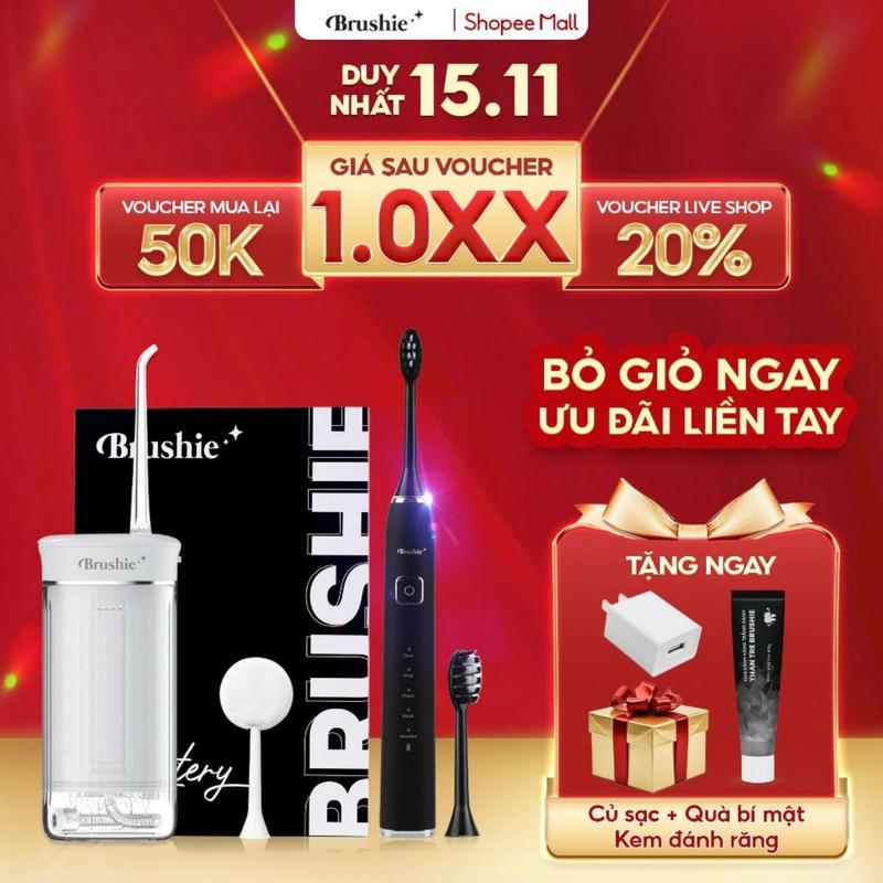 Combo Bàn Chải Điện Brushie Ultra Plus và Tăm Nước Brushie Sonic Phiên Bản Mới