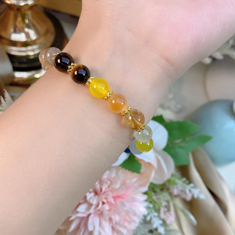 Product Introduction of Natural Crystal Bracelet Black Gold Super Yellow Tiger Eye Stone Bracelet Aquamarine Fashionable Lady's Wristlet 1