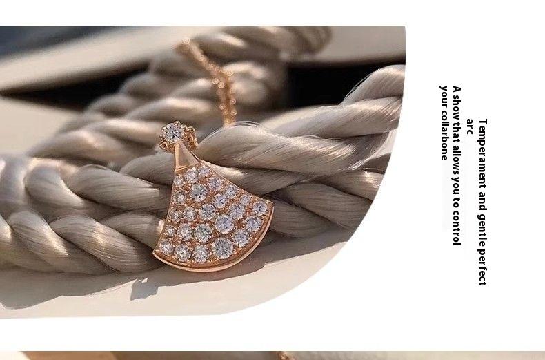 Product Introduction of Light Luxury Full Diamond Small Skirt Fan Necklace Female Pendant Gentle Sweet Clavicle Chain 9