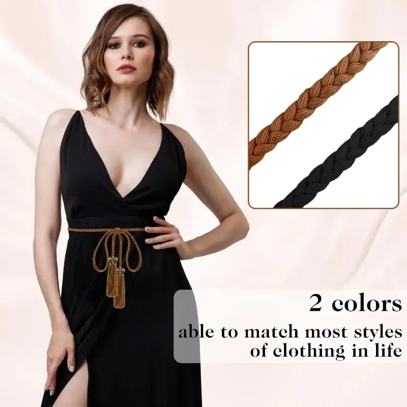 Product Introduction of Women's Skinny Tassel Braided Waist Belt Braided Waistband for Dress Trendy Dress Decorative Handwoven Belt for Skirt Dress 3
