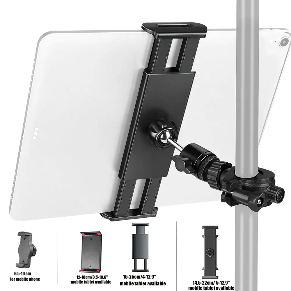 Tablet Holder for microphone stand: adjustable tablet computer Mount holder, phone stand,for mic stand and music stand phone holder Mount