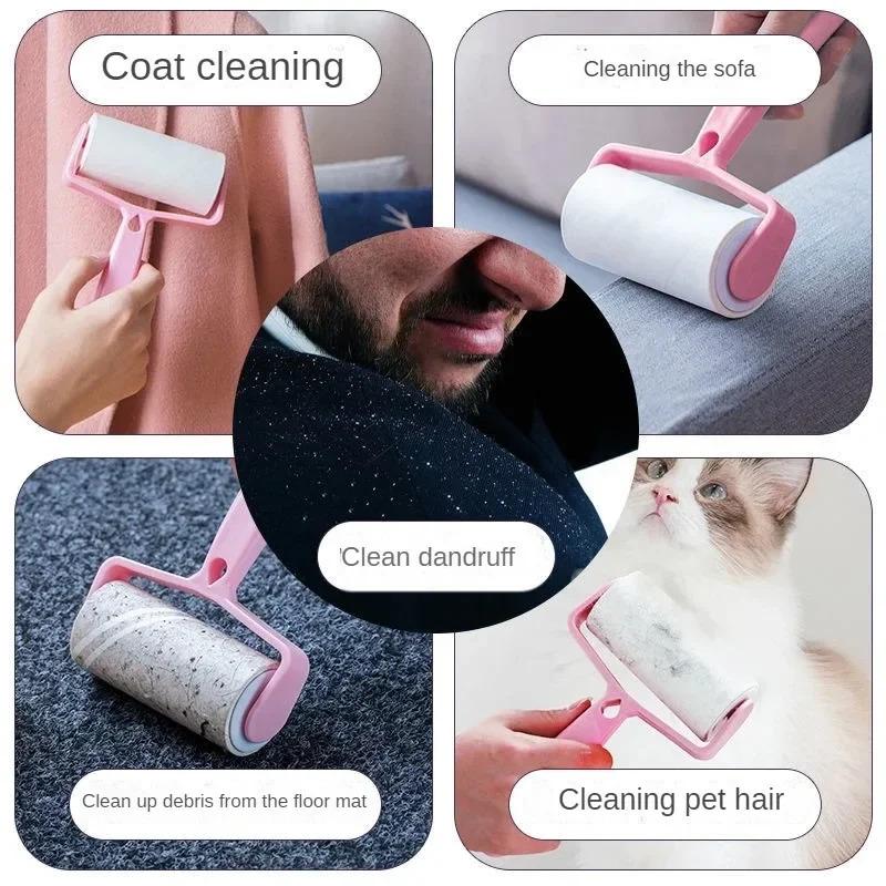 Product Introduction of Tearable Roll Paper Sticky Roller Dust Wiper Pet Hair Clothes Carpet Tousle Remover Portable Replaceable Cleaning Brush Tool 2