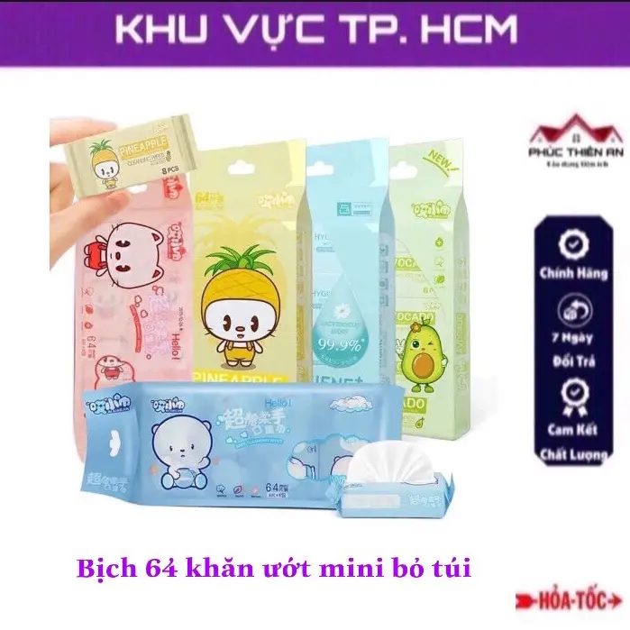 Bịch 64 khăn ướt mini bỏ túi siêu tiện dụng Cho Bé