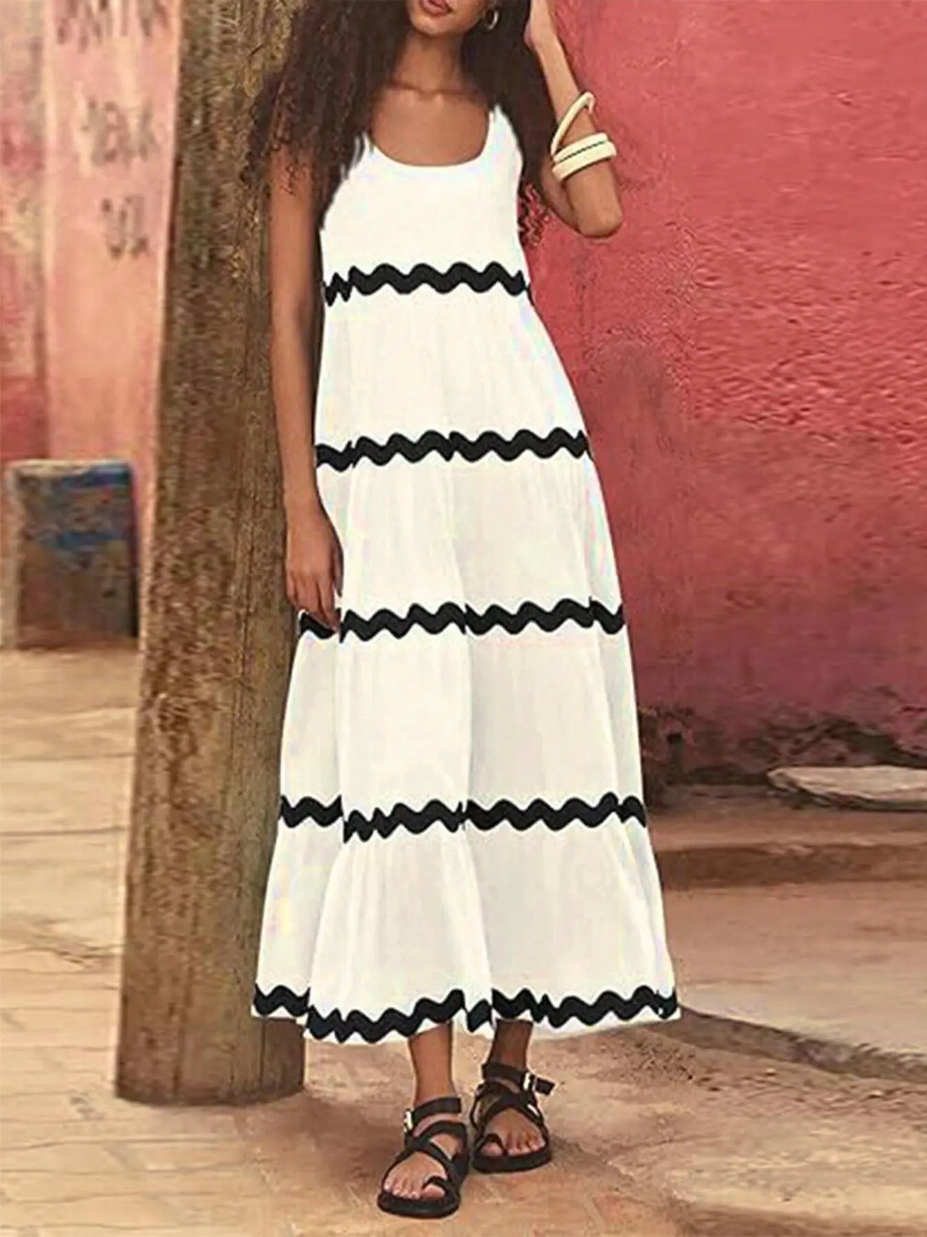 Women's Striped Print U Neck Tank Dress, Casual Sleeveless Dress for Daily Wear, Ladies Clothes for Summer
