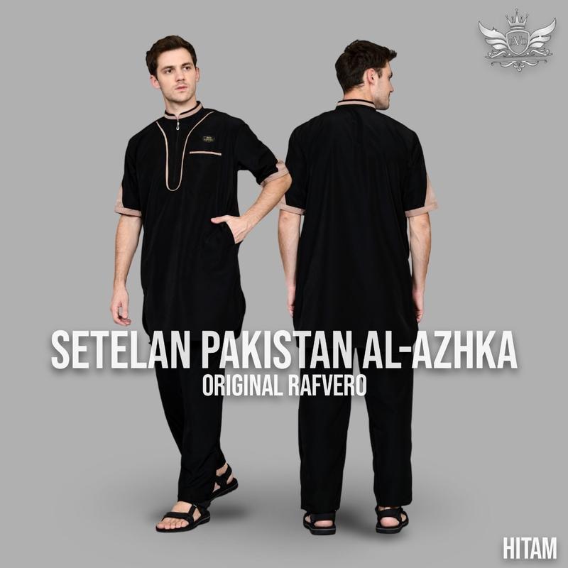 BAJU KOKO KURTA PAKISTAN BAHAN KATUN List Polka Dot Muslim  Pendek Pria Setelan Dewasa Navy baju koko pria Toyobo 3
