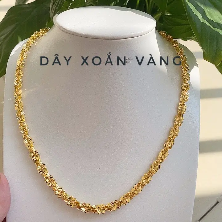 Dây chuyền nữ xoắn mầu vàng bền đẹp có đóng mộc Ytali trên móc khoá dây 5 chỉ