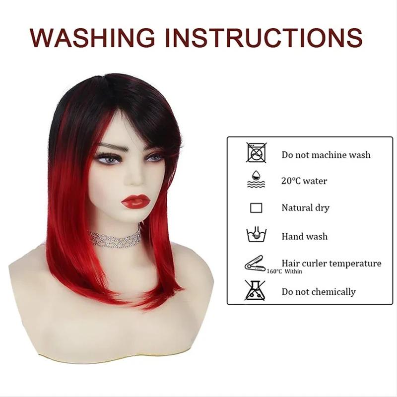 Product Introduction of HAIRJOY Synthetic Hair Women Ombre Black Red Wig Medium Long Straight Side Part Wigs 4