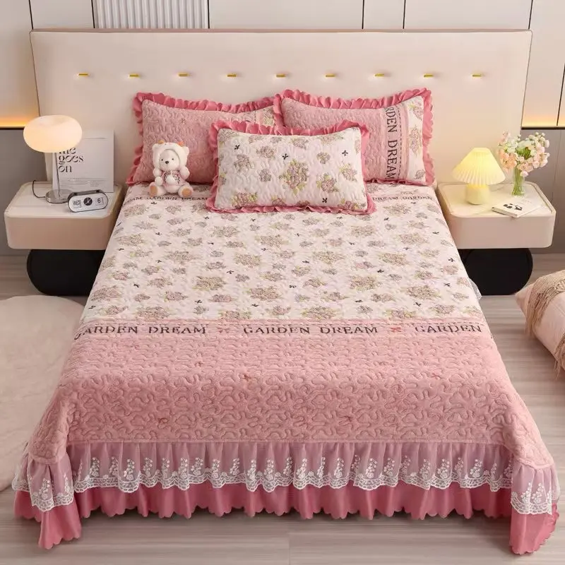 Set ga gối nỉ trần bông phủ bèo xinh xắn dày dặn ấm áp