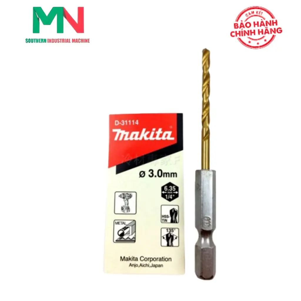 Mũi khoan kim loại HSS - TIN chuôi lục giác D-31217, D-31201,D-31186, D-31170,D-31114