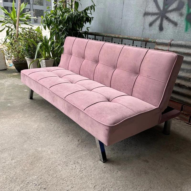 Ghế Sofa Bed Dài 1m7 Bọc Vải Nhung Mềm Mịn- Sofa Giường Đa Năng Có 6 Chân Mạ Inox Cao Cấp ghế  sofa nằm 1m5 mini giuong gấp