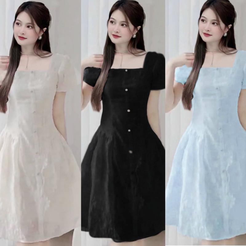  Thời Trang Én Nhỏ Có Bigsize - Đầm Cổ Vuông Ren Vân Nổi Hoa Gấm Có Lót Trong Cao Cấp Thiết Kế Dự Tiệc Đẹp Sang Trọng Dễ Thương Thanh Lịch Giá Rẻ đủ size 40-95kg ennhocobigsize Dress Xếp Ly Tay Loe Váy Voan Nữ Sen Women Viền Ren - 2082 